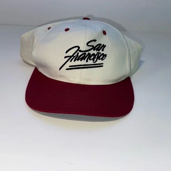 Vintage 90s San Francisco 49ers Script Snapback Hat - Cream/Red - Picture 1 of 4